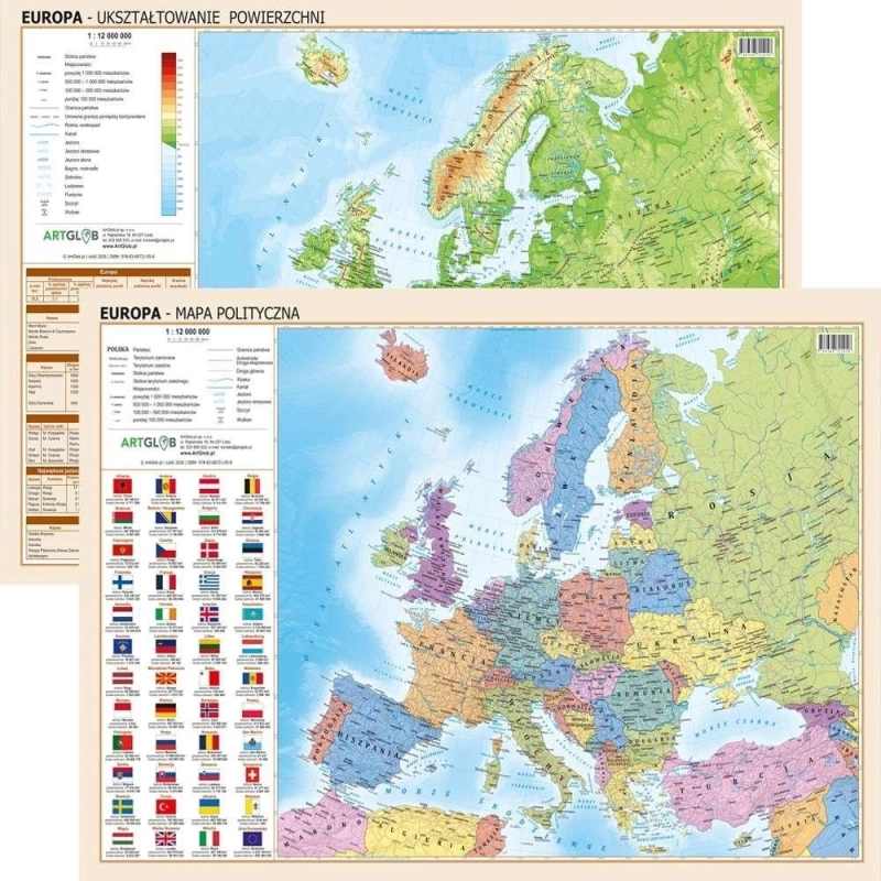 Podkładka na biurko - Mapa pol-fizyczna Europy
