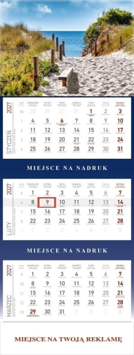 Kalendarz 2027 trójdzielny Morze