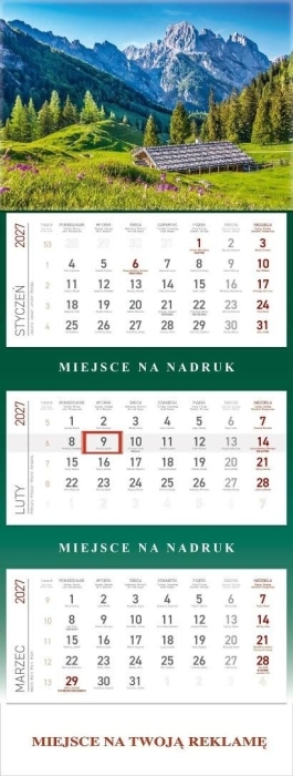 Kalendarz 2027 trójdzielny Góry