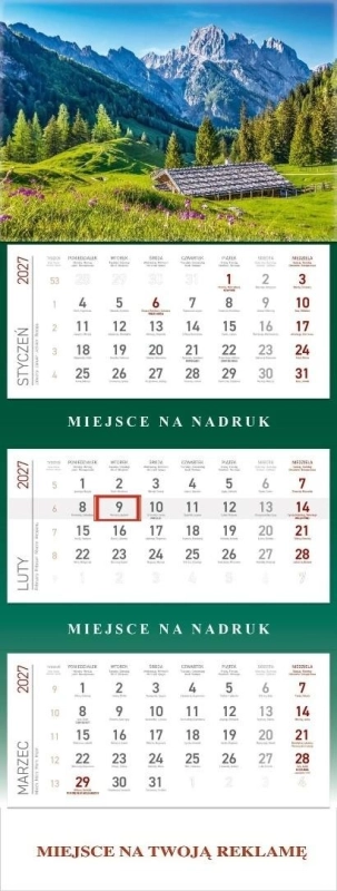 Kalendarz 2027 trójdzielny Góry