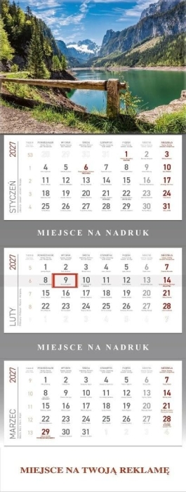 Kalendarz 2027 trójdzielny Górskie jezioro