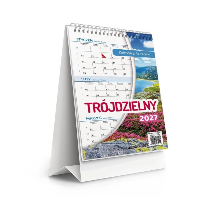 Kalendarz 2027 biurkowy trójdzielny