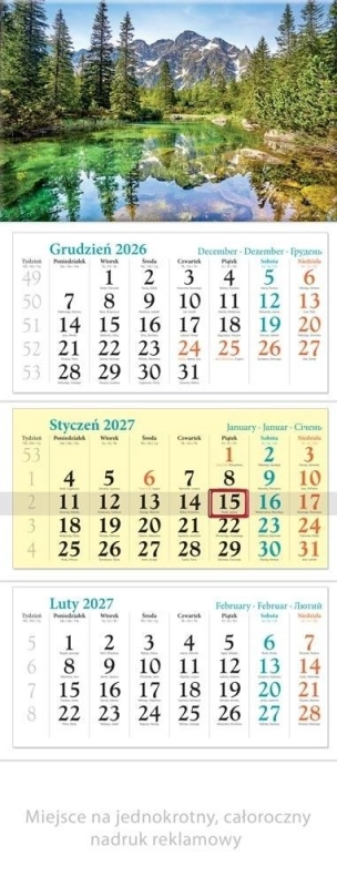 Kalendarz 2027 trójdzielny Tatry