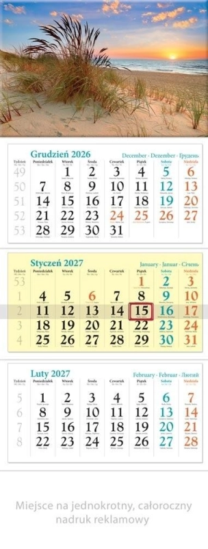 Kalendarz 2027 trójdzielny Plaża