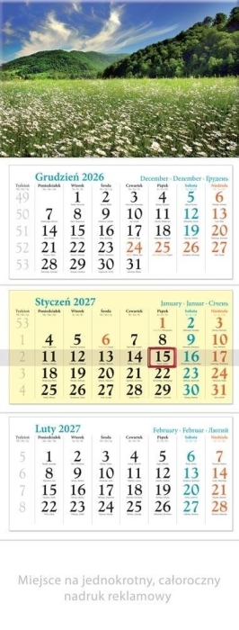 Kalendarz 2027 trójdzielny Łąka