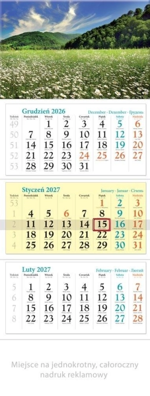 Kalendarz 2027 trójdzielny Łąka