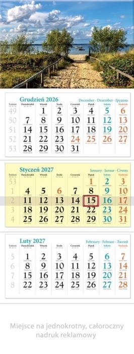 Kalendarz 2027 trójdzielny Zatoka