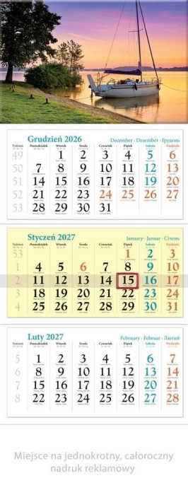 Kalendarz 2027 trójdzielny Mazury