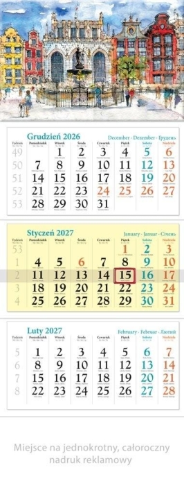 Kalendarz 2027 trójdzielny Gdańsk