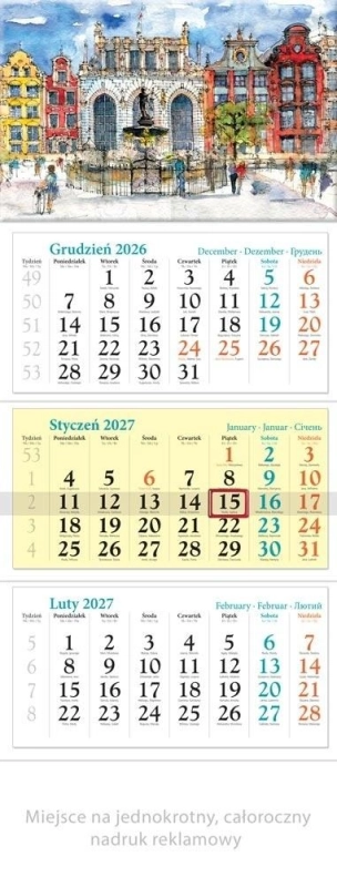 Kalendarz 2027 trójdzielny Gdańsk