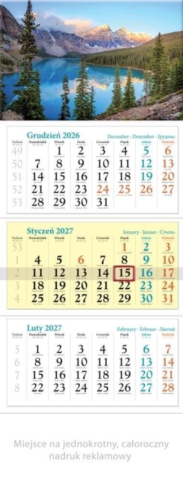 Kalendarz 2027 trójdzielny Jezioro