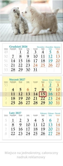 Kalendarz 2027 trójdzielny Pupile