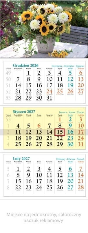 Kalendarz 2027 trójdzielny Bukiet