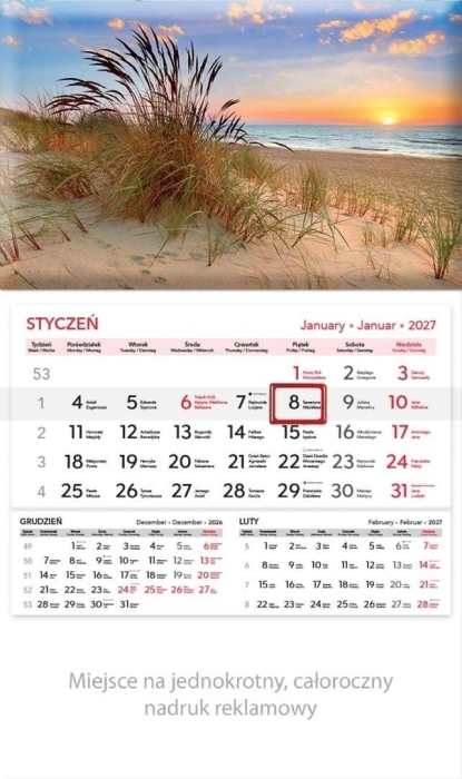 Kalendarz 2027 rodzinny Plaża