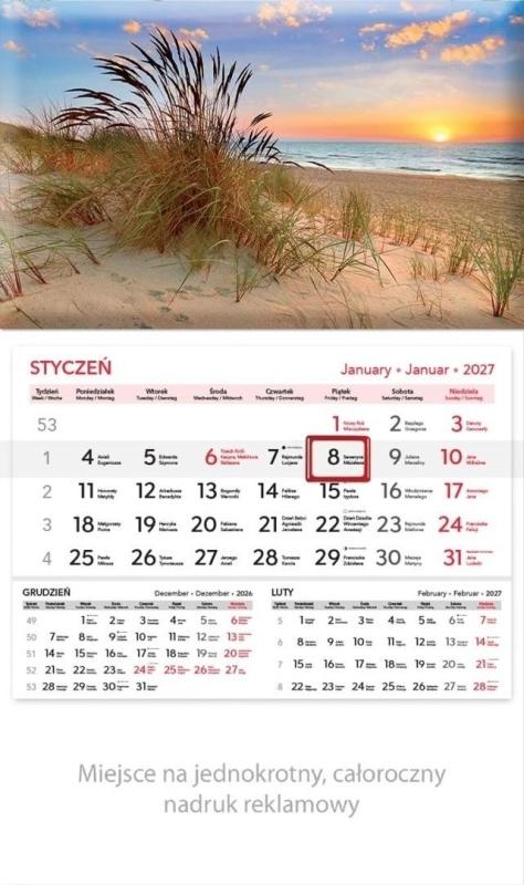 Kalendarz 2027 rodzinny Plaża