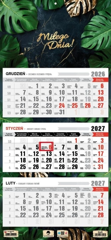 Kalendarz 2027 trójdzielny glamour