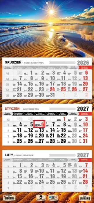 Kalendarz 2027 trójdzielny Morze
