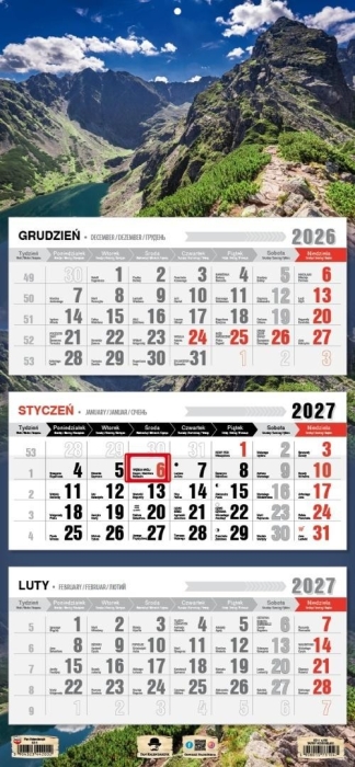 Kalendarz 2027 trójdzielny Tatry Kościelec