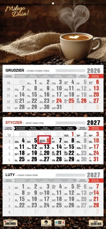 Kalendarz 2027 trójdzielny kawa 1