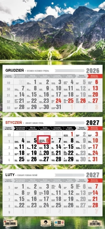 Kalendarz 2027 trójdzielny Tatry że hej