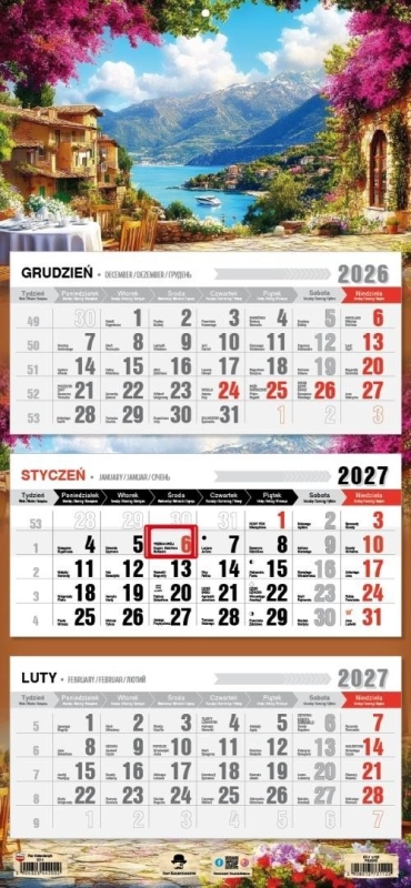 Kalendarz 2027 trójdzielny Pejzaż