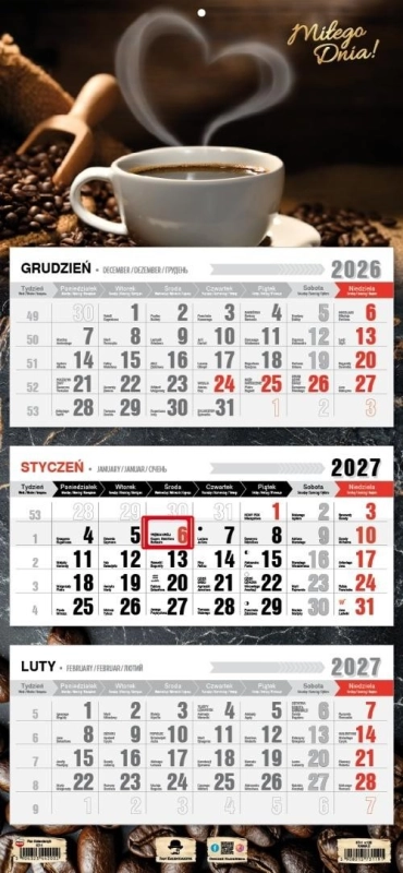 Kalendarz 2027 trójdzielny kawa 2