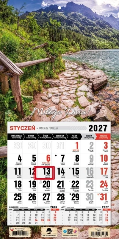 Kalendarz 2027 jednodzielny mini z magne. Tatry