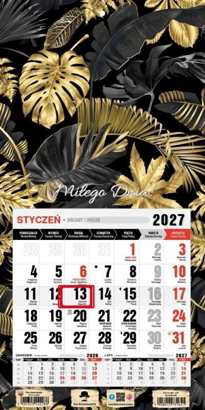 Kalendarz 2027 jednodzielny mini z magne. Glamour