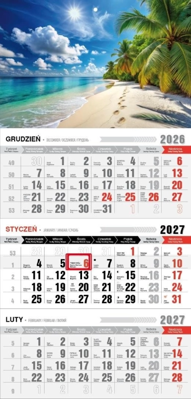 Kalendarz 2027 trójdzielny ekonomiczny tropik
