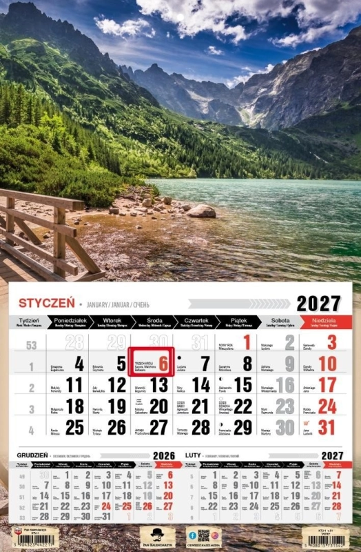 Kalendarz 2027 jednodzielny Tatry