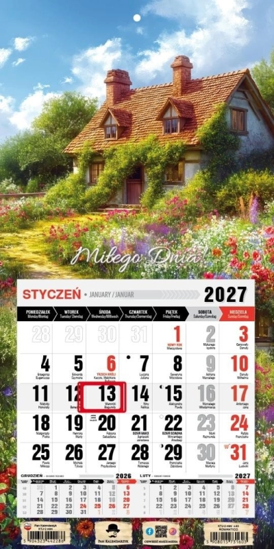 Kalendarz 2027 jednodzielny mini z magn. romantico