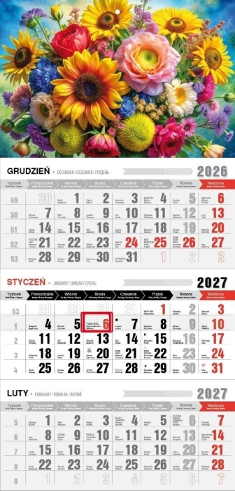 Kalendarz 2027 trójdzielny z magnesem bukiet