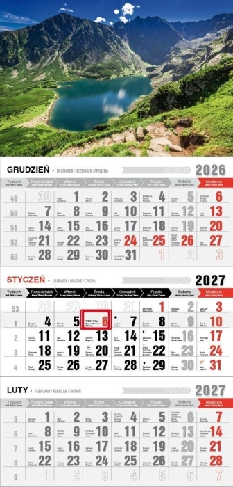 Kalendarz 2027 trójdzielny z magnesem Tatry
