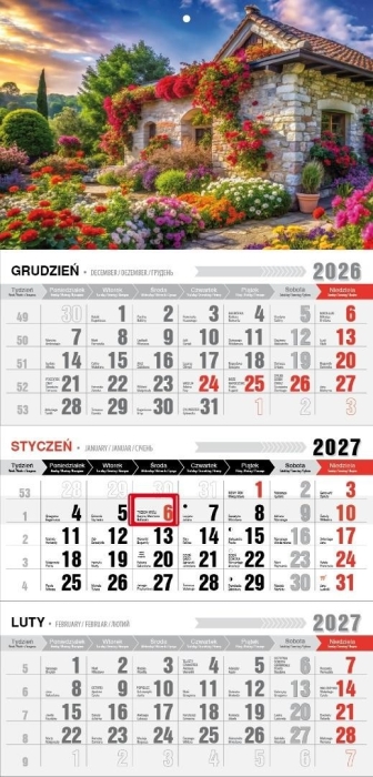 Kalendarz 2027 trójdzielny z magnesem romantico