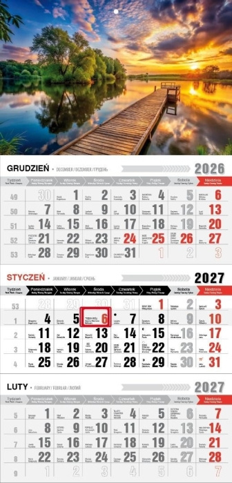 Kalendarz 2027 trójdzielny z magnesem Mazury