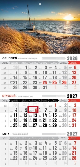 Kalendarz 2027 trójdzielny z magnesem Morze