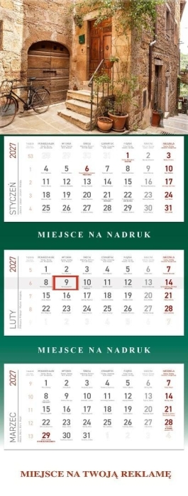 Kalendarz 2027 ścienny trójdzielny Toskania