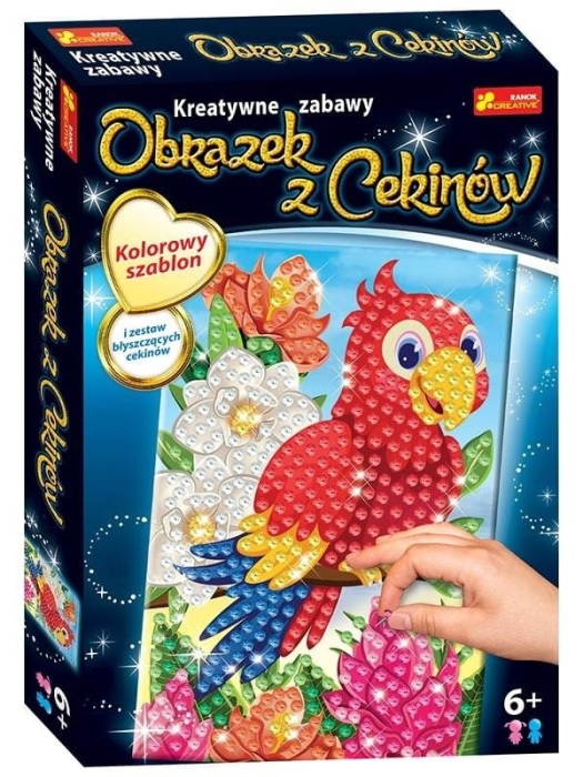 Obrazek z cekinów. Papuga