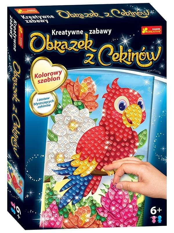 Obrazek z cekinów. Papuga